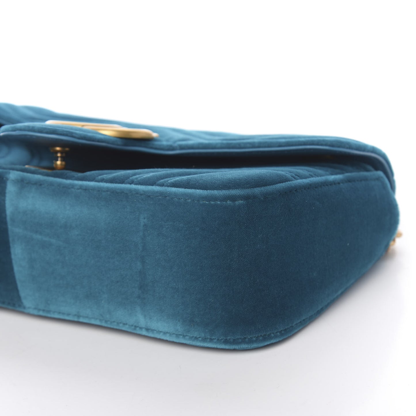Velvet Matelasse Small GG Marmont Shoulder Bag Pavone Cyan