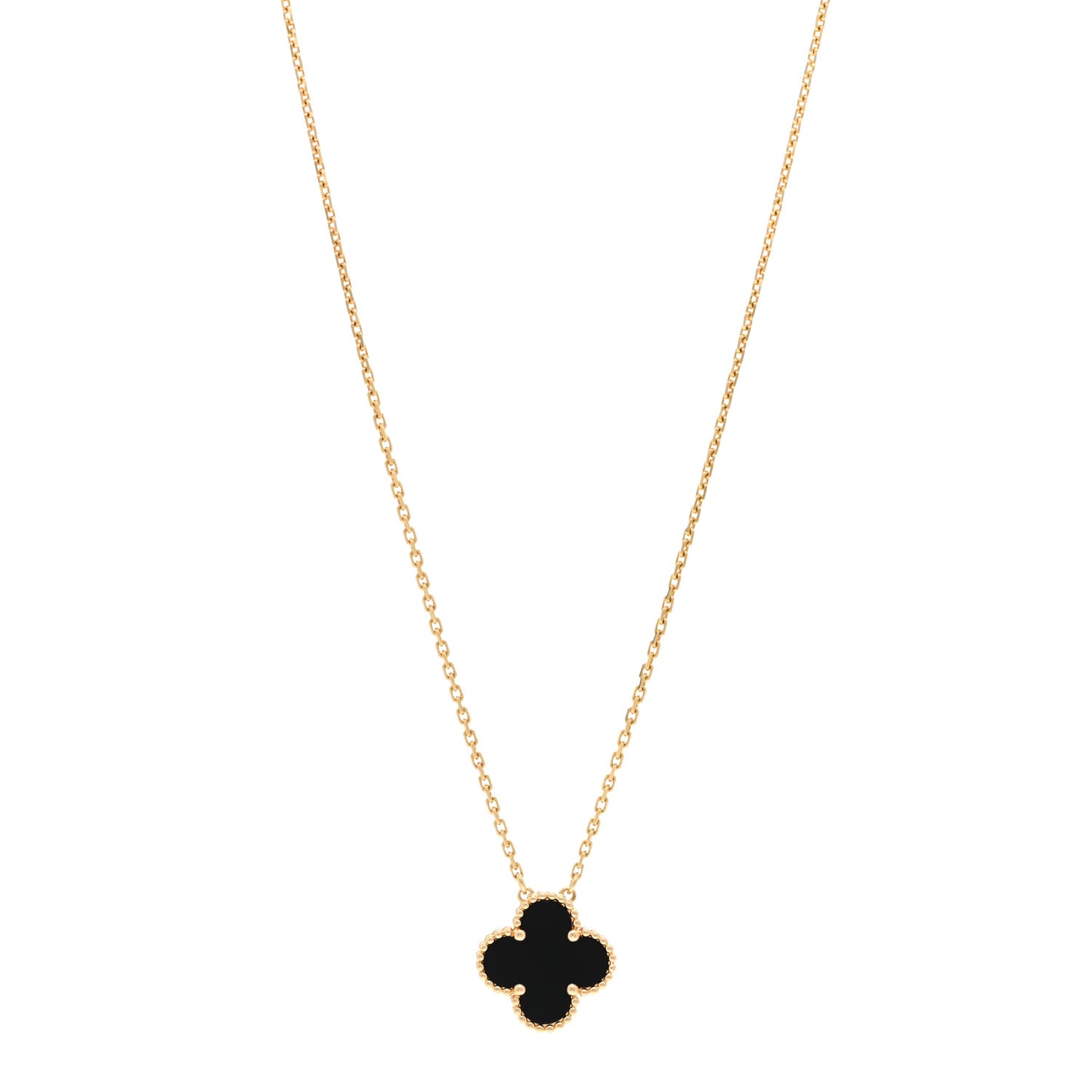 18K Yellow Gold Black Onyx Vintage Alhambra Pendant Necklace