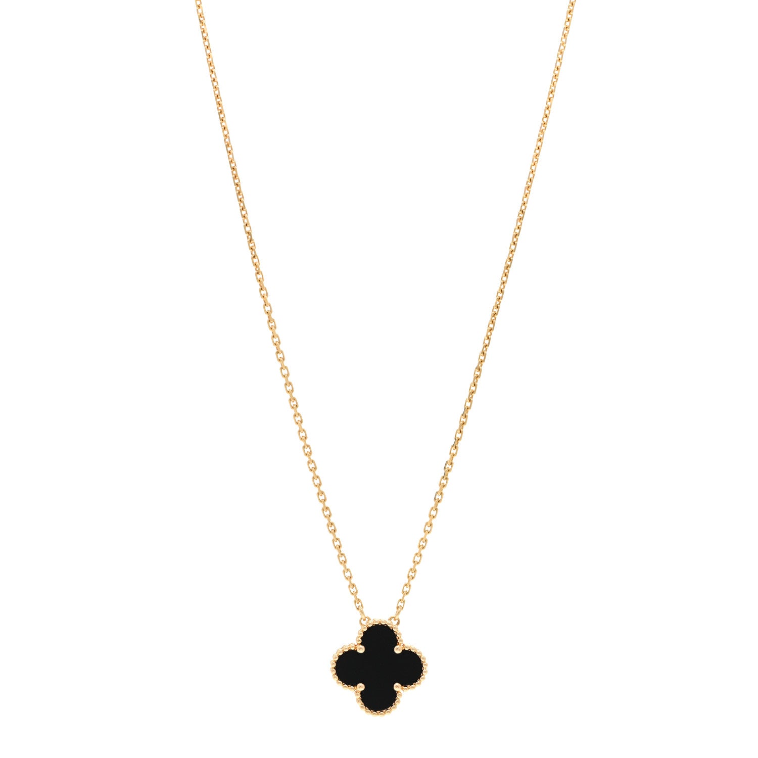 Van Cleef & Arpels 18K Yellow Gold Black Onyx Vintage Alhambra Pendant Necklace 1 of 5