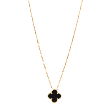 Van Cleef & Arpels 18K Yellow Gold Black Onyx Vintage Alhambra Pendant Necklace 1 of 5
