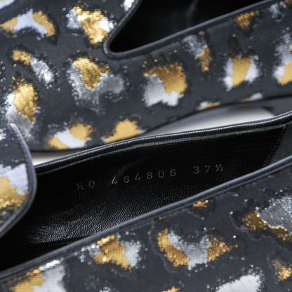 Saint Laurent Jacquard Leopard Print Smoking Loafers 37.5 Black 9 of 12