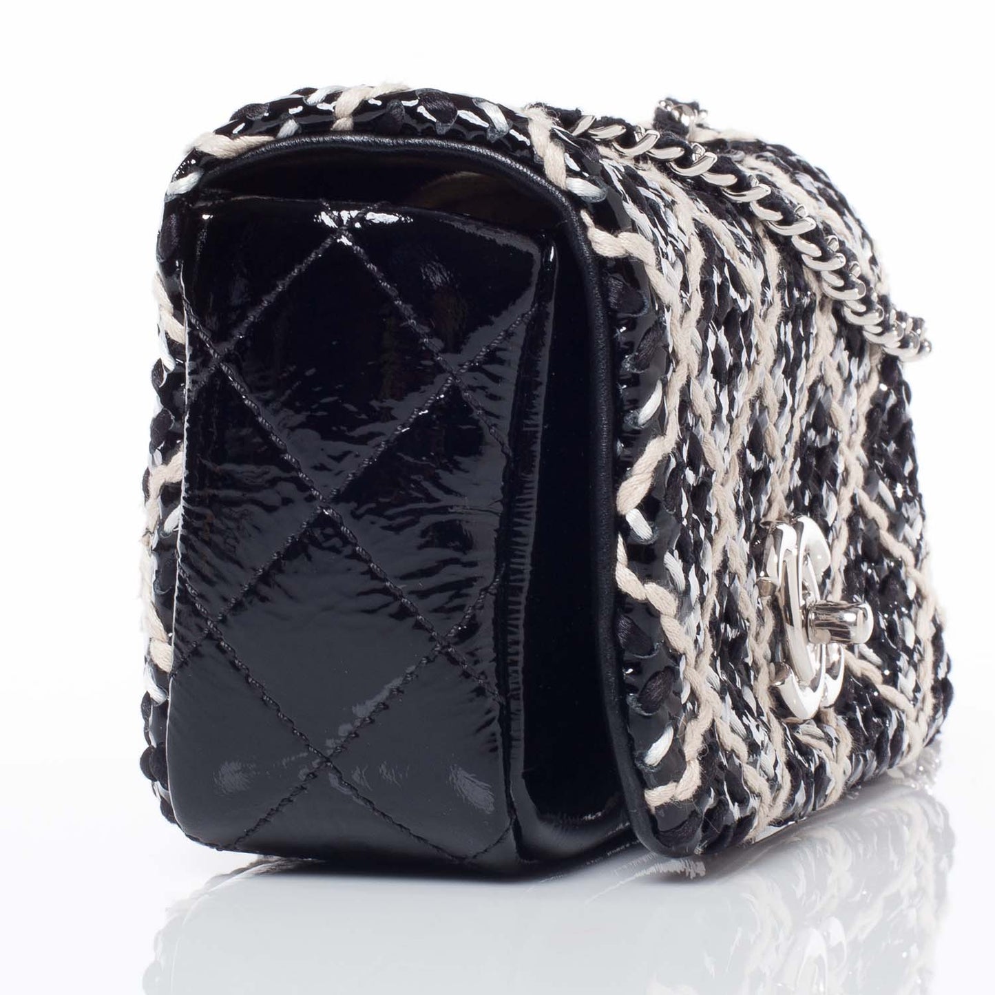 Perforated Patent Hand Embroidered Mini Flap Black