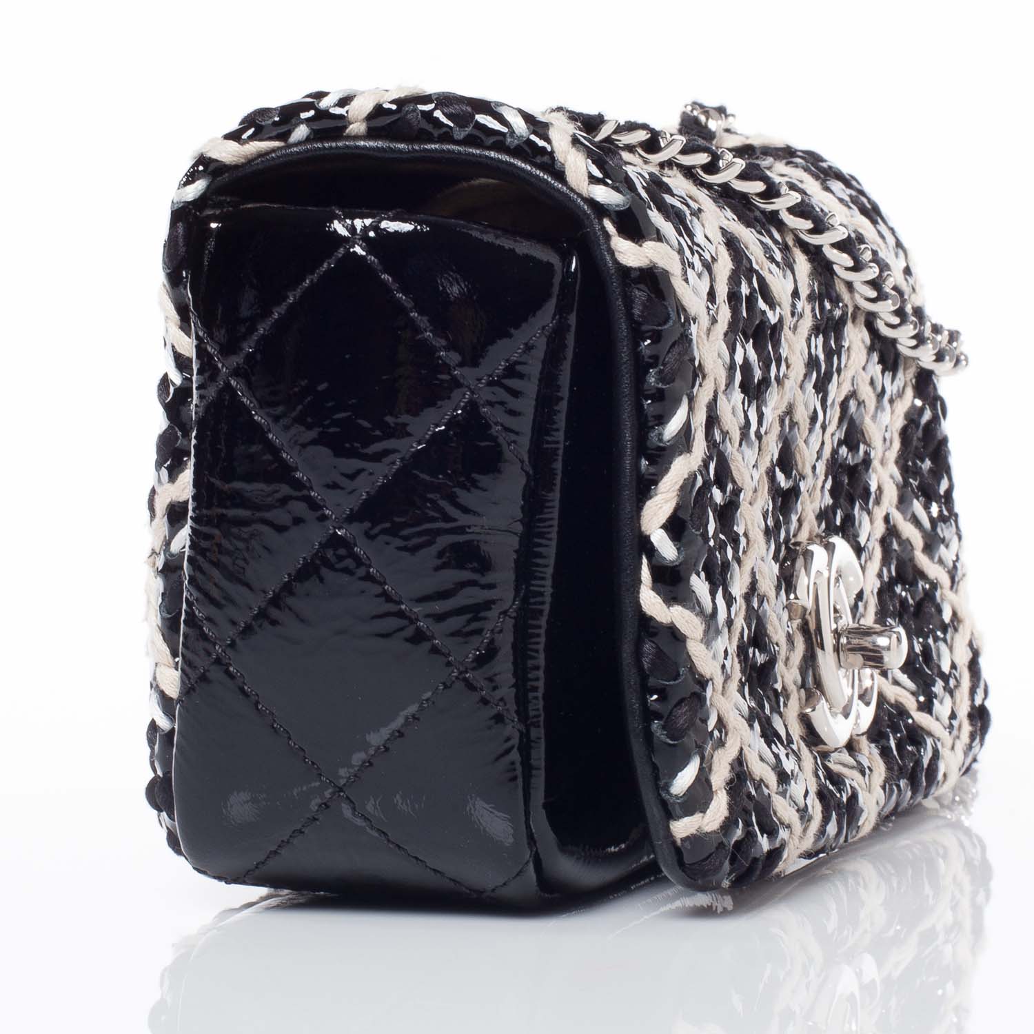 Chanel Perforated Patent Hand Embroidered Mini Flap Black 3 of 9