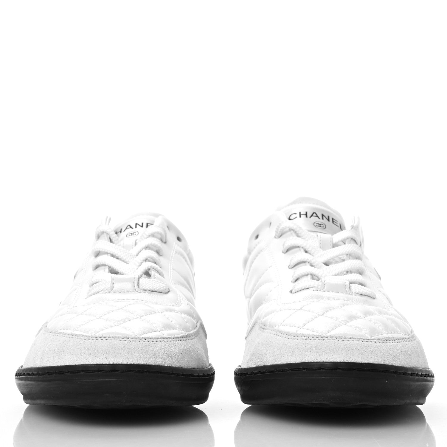 Chanel Shiny Calfskin Suede Quilted CC Logo Sneakers 41 White 4 of 7