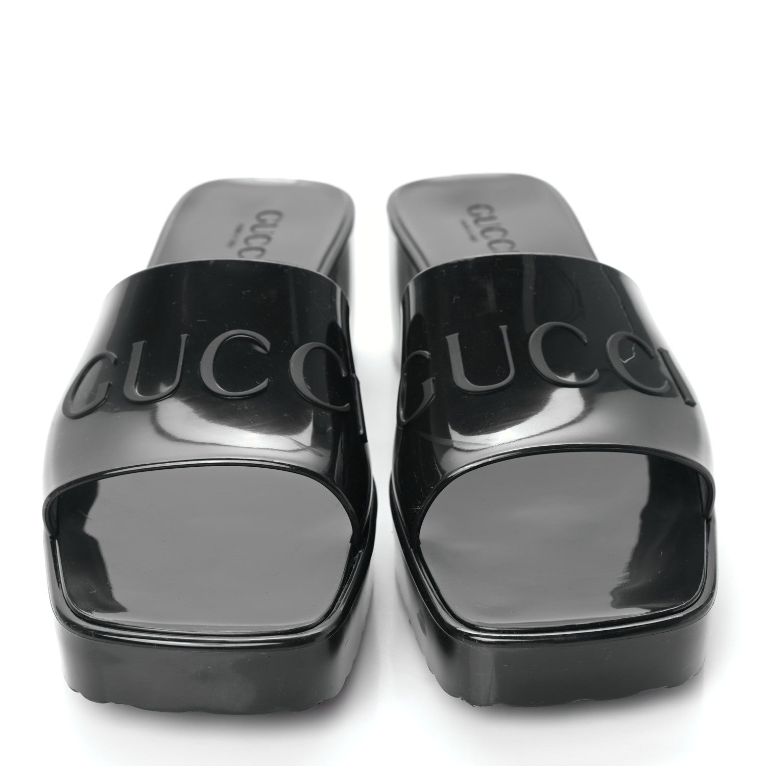 Gucci Rubber Gucci Logo Womens Platform 20/60mm Slide Sandals 38 Black 2 of 7