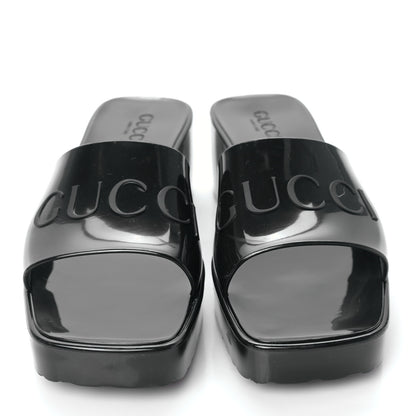 Gucci Rubber Gucci Logo Womens Platform 20/60mm Slide Sandals 38 Black 2 of 7
