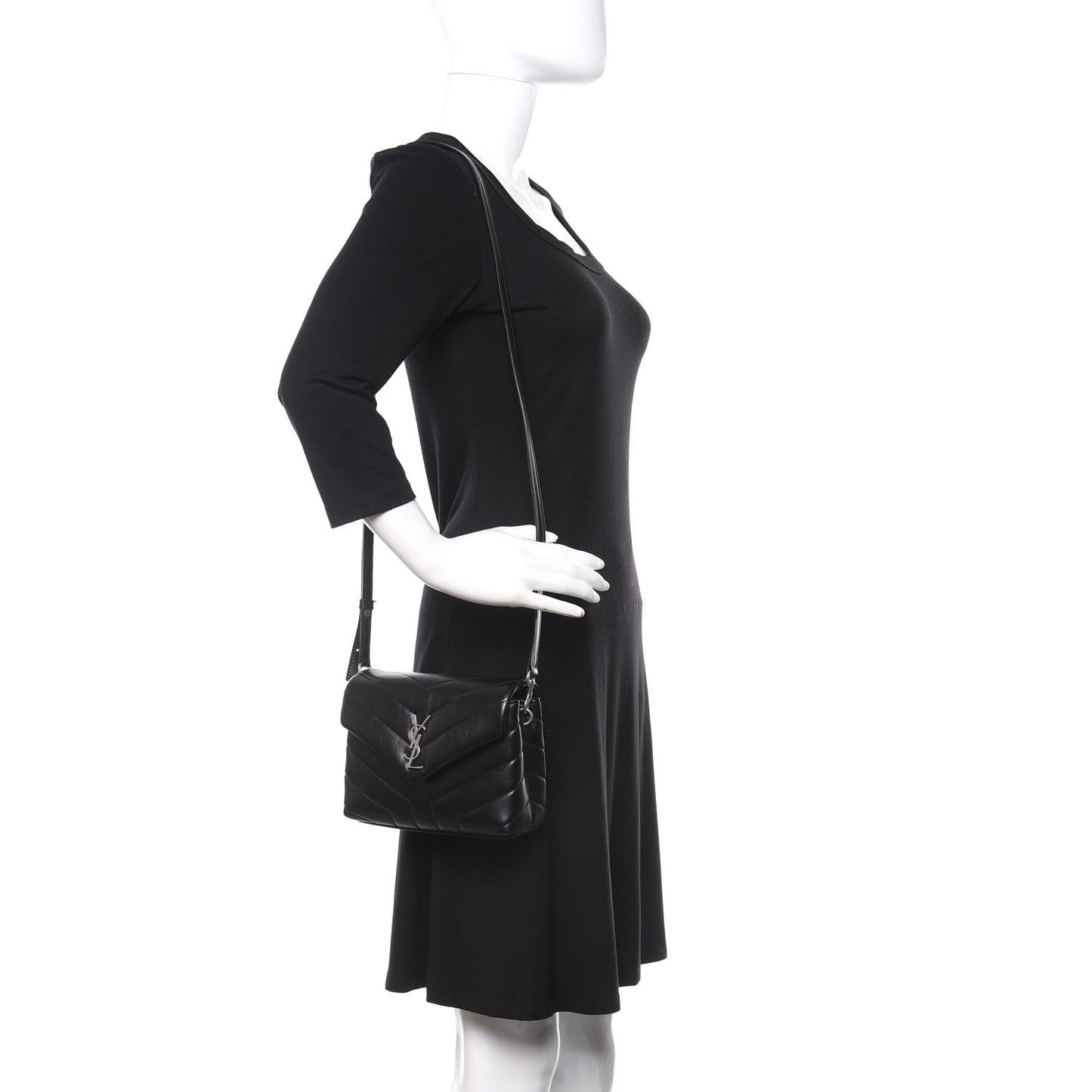 Calfskin Y Quilted Monogram Toy Loulou Crossbody Bag Black