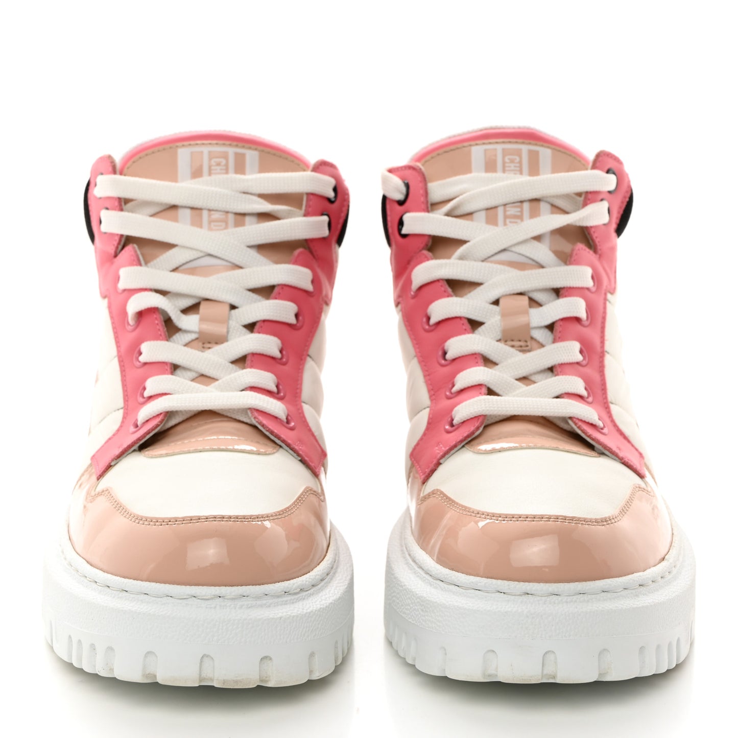 Nylon Calfskin Womens D-Player High Top Sneakers 37.5 Pink