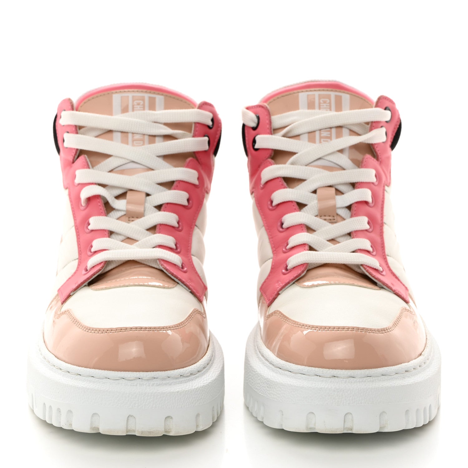 Christian Dior Nylon Calfskin Womens D-Player High Top Sneakers 37.5 Pink 2 of 8