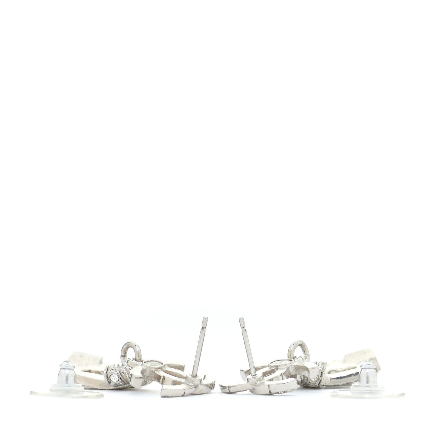 Chanel Crystal CC Drop Earrings Silver 3 of 5