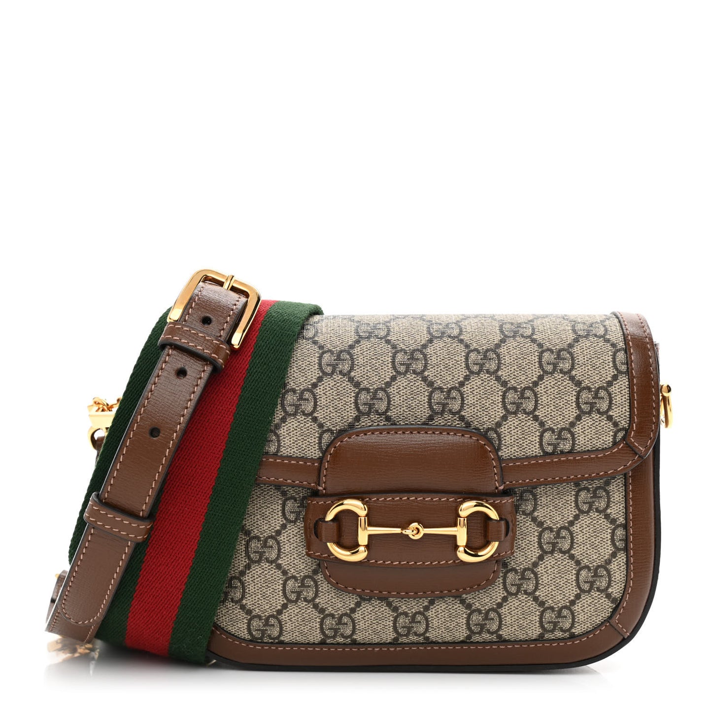 GG Supreme Monogram Web Mini Horsebit 1955 Shoulder Bag Beige Brown Sugar