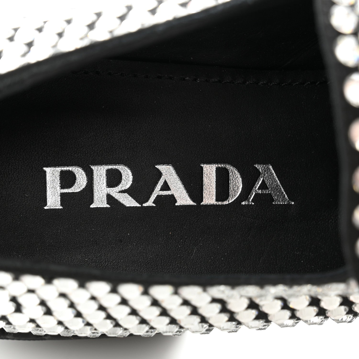 Prada Satin Crystal Metal Triangle Logo 50mm Loafers 35.5 Cristal 7 of 11
