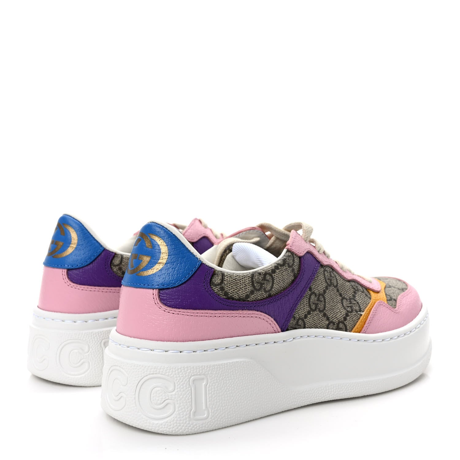 Gucci Calfskin GG Supreme Monogram Perforated Womens Platform 55mm Sneakers 36 Beige Ebony Sugar Pink Crop Shine Purple 4 of 10