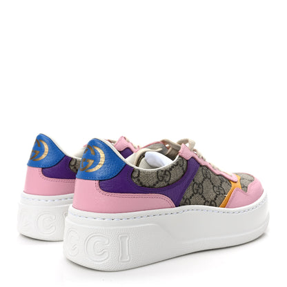 Gucci Calfskin GG Supreme Monogram Perforated Womens Platform 55mm Sneakers 36 Beige Ebony Sugar Pink Crop Shine Purple 4 of 10