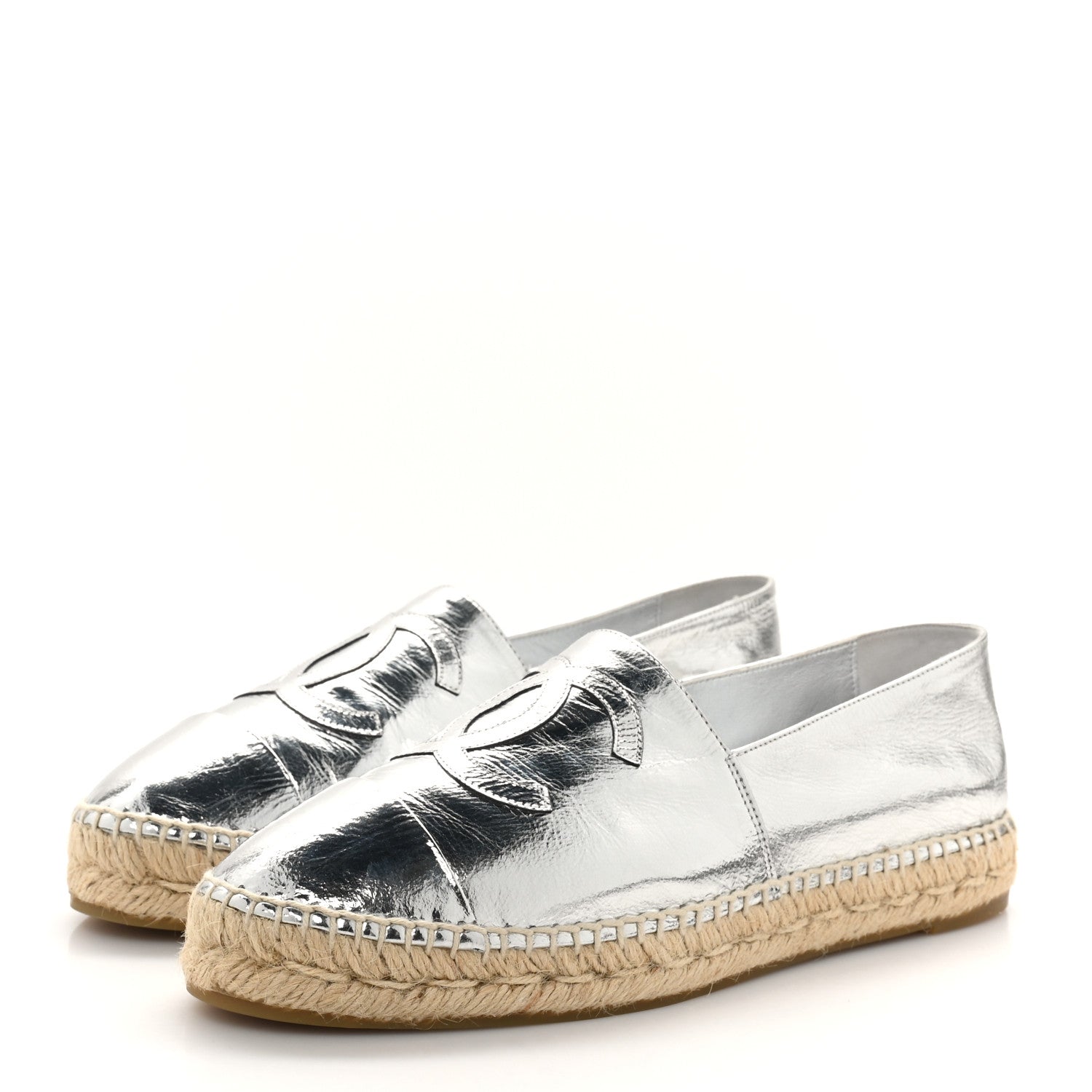 Chanel Laminated Goatskin CC Espadrilles 41 Silver 4 of 10