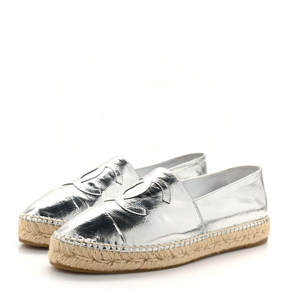Chanel Laminated Goatskin CC Espadrilles 41 Silver 4 of 10
