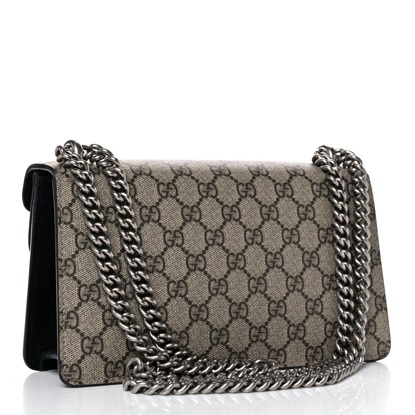 GG Supreme Monogram Suede Crystal Small Dionysus Shoulder Bag Beige Ebony Black