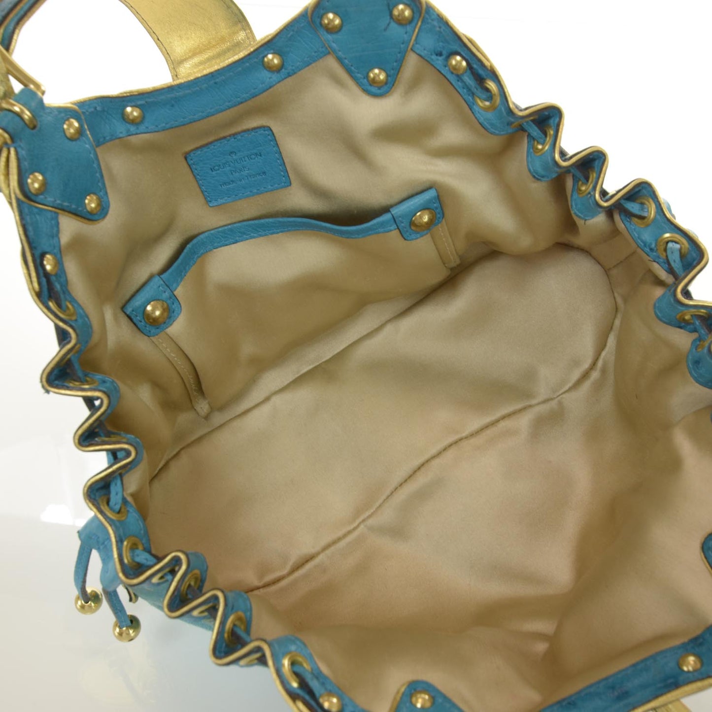 Monogram Suede Ostrich Theda GM Turquoise