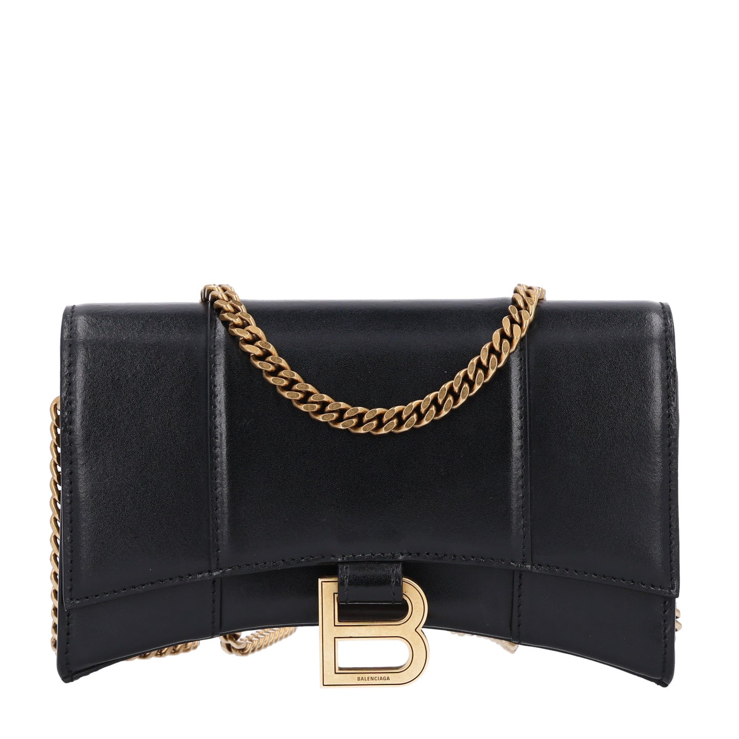 Shiny Box Calfskin Hourglass Chain Bag Black