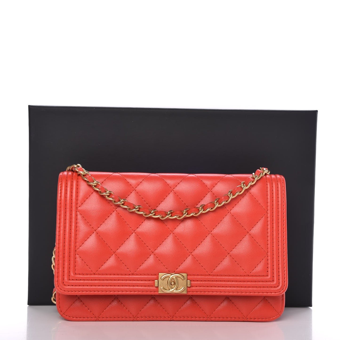 Calfskin Quilted Boy Wallet On Chain WOC Red