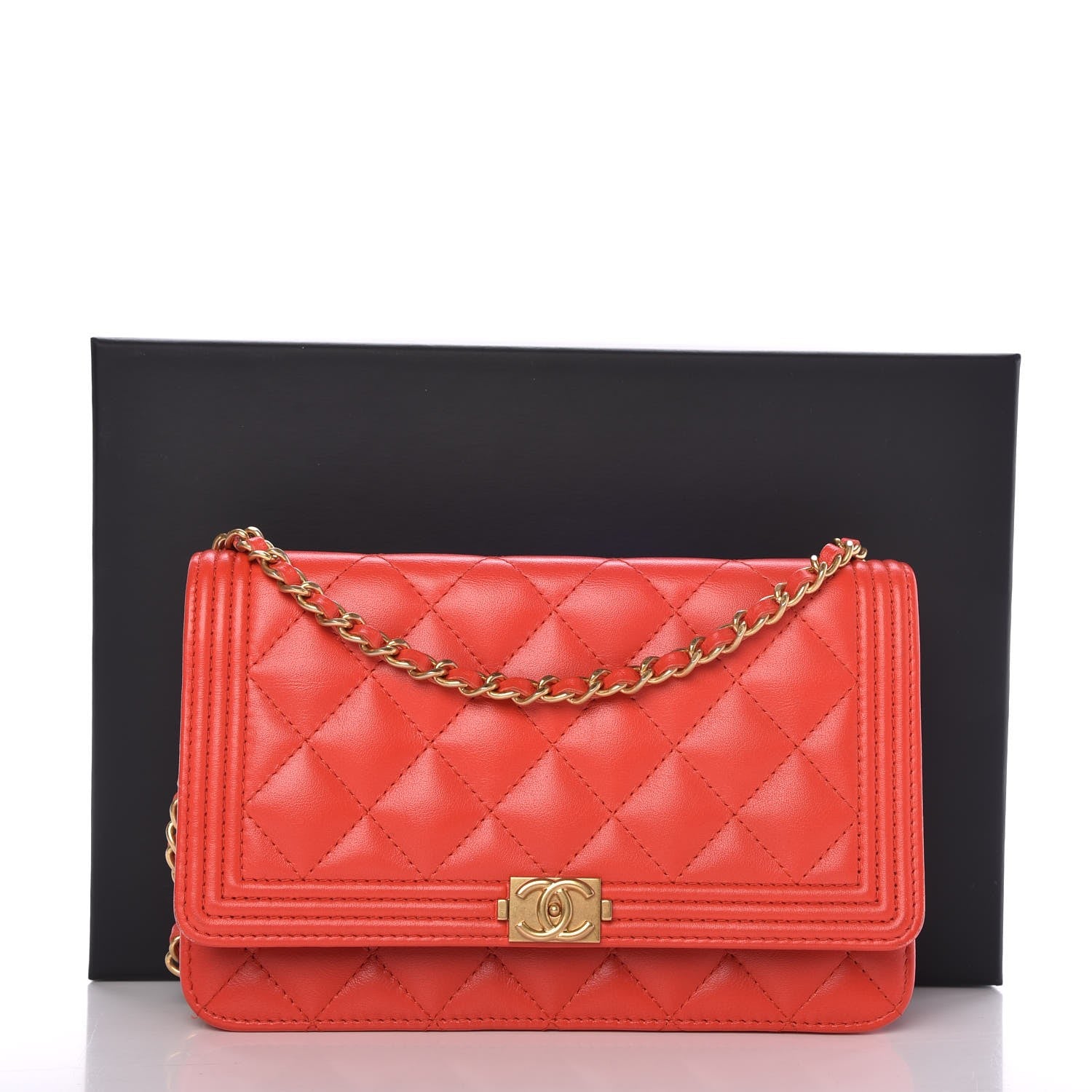 Chanel Calfskin Quilted Boy Wallet On Chain WOC Red 12 of 12