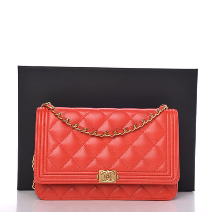 Chanel Calfskin Quilted Boy Wallet On Chain WOC Red 12 of 12
