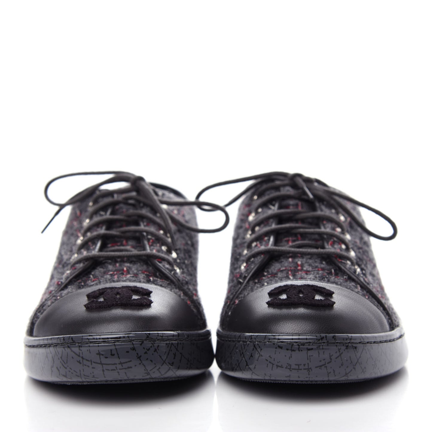 Lambskin Tweed Sneakers 36 Black Grey Red
