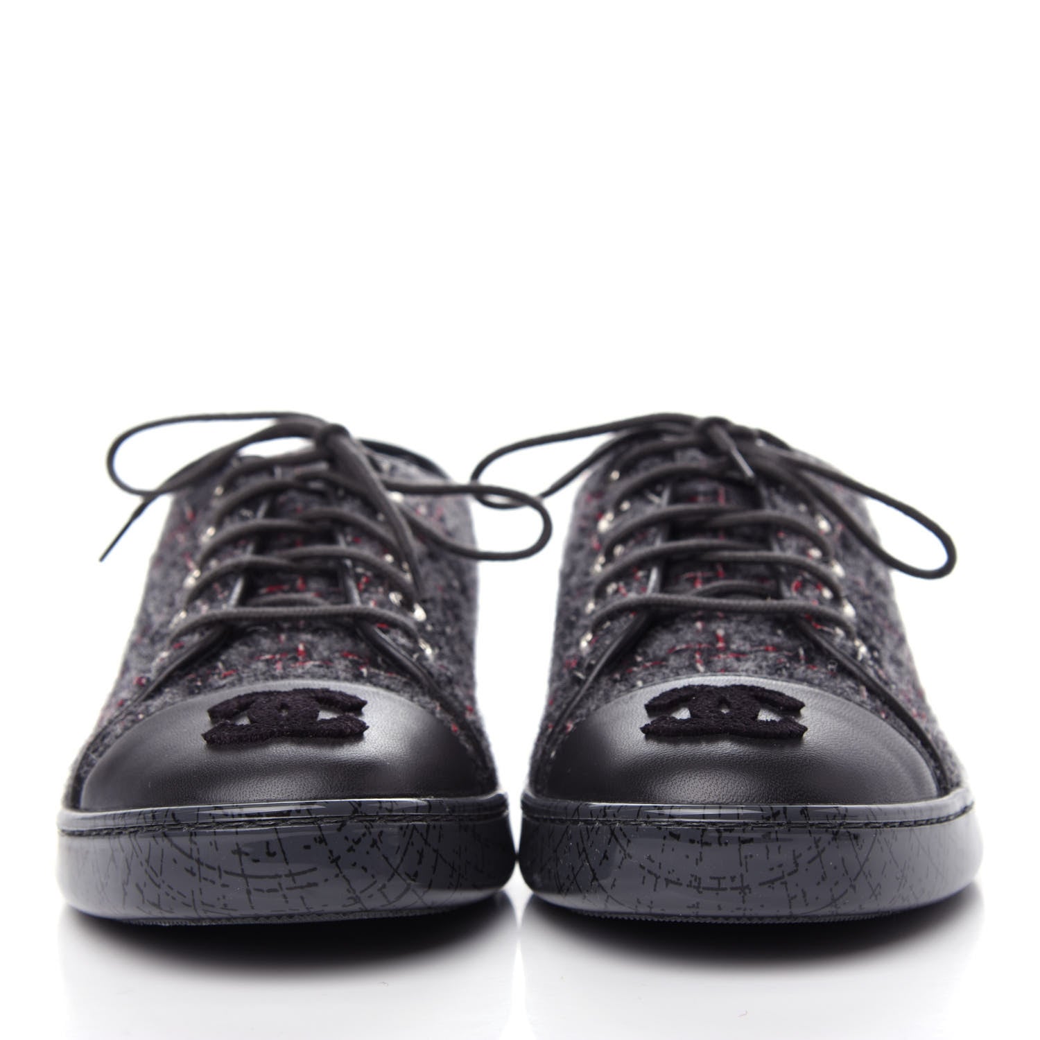 Chanel Lambskin Tweed Sneakers 36 Black Grey Red 2 of 11