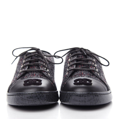 Chanel Lambskin Tweed Sneakers 36 Black Grey Red 2 of 11
