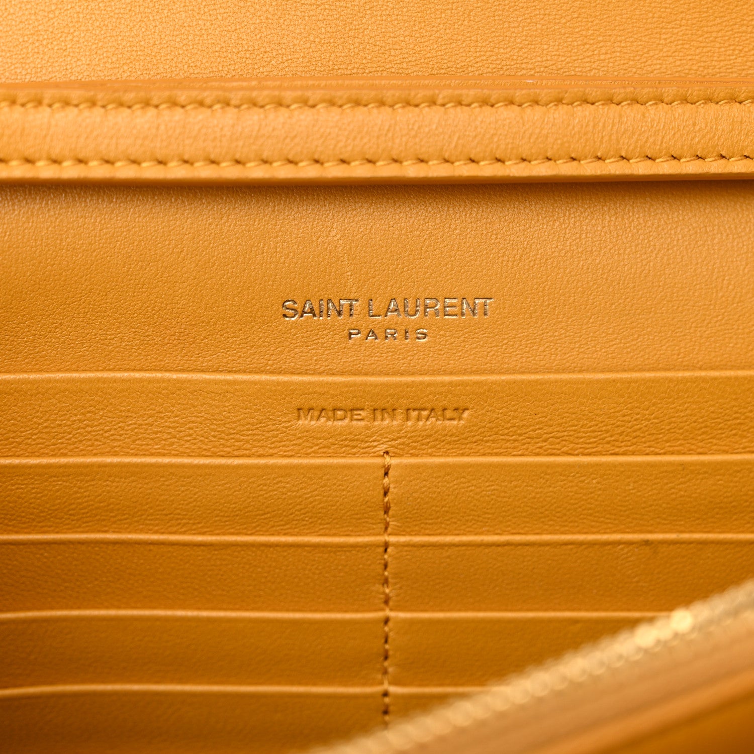Saint Laurent Lambskin Carre Quilted Cassandre Chain Wallet Saffran 6 of 13