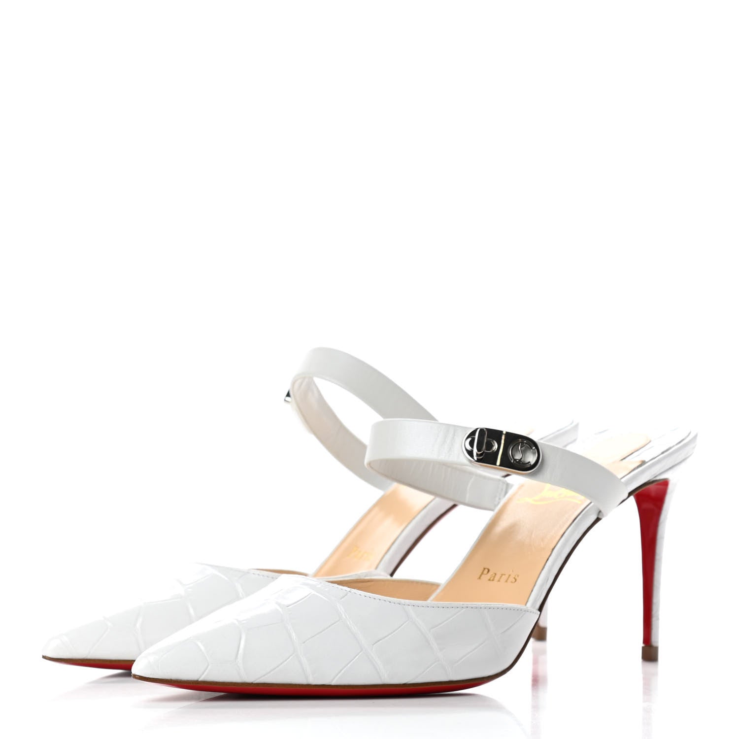 Christian Louboutin Calfskin Crocodile Embossed Choc Lock 85 Sandals 38.5 Bianco 3 of 7