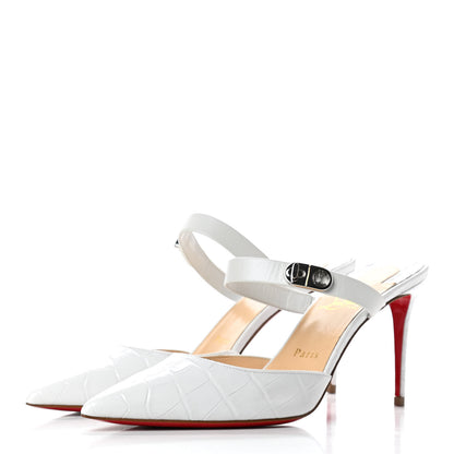 Christian Louboutin Calfskin Crocodile Embossed Choc Lock 85 Sandals 38.5 Bianco 3 of 7