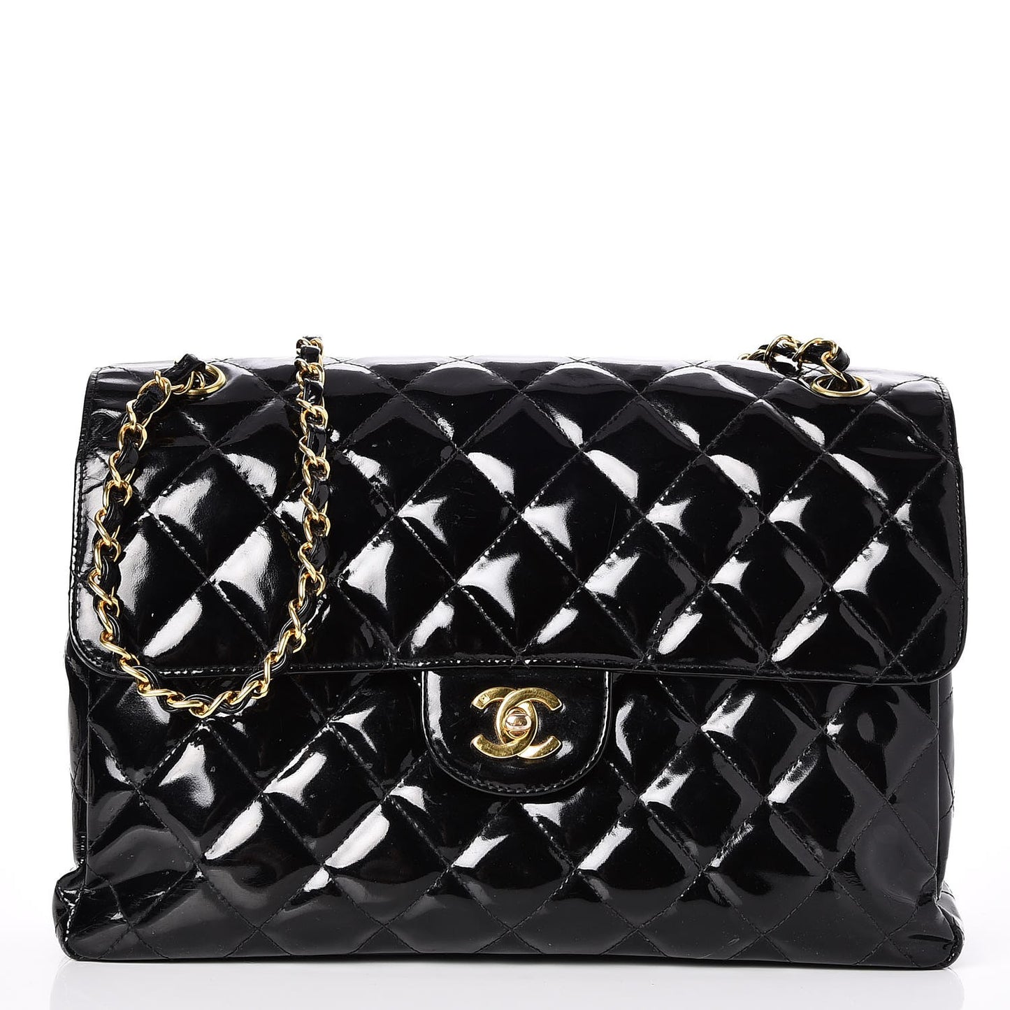 Patent Quilted Jumbo Double Sided Flap Black