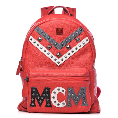 MCM Calfskin Studded Small Logo Backpack Red 1 of 11