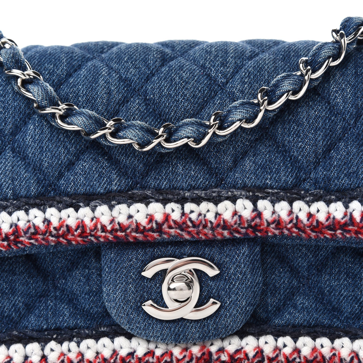 Denim Braided Mini Rectangular Flap Bag Blue