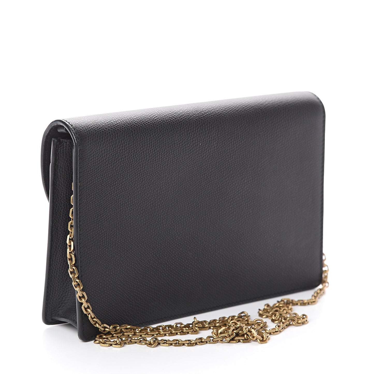 Grained Calfskin Saddle Chain Pouch Black
