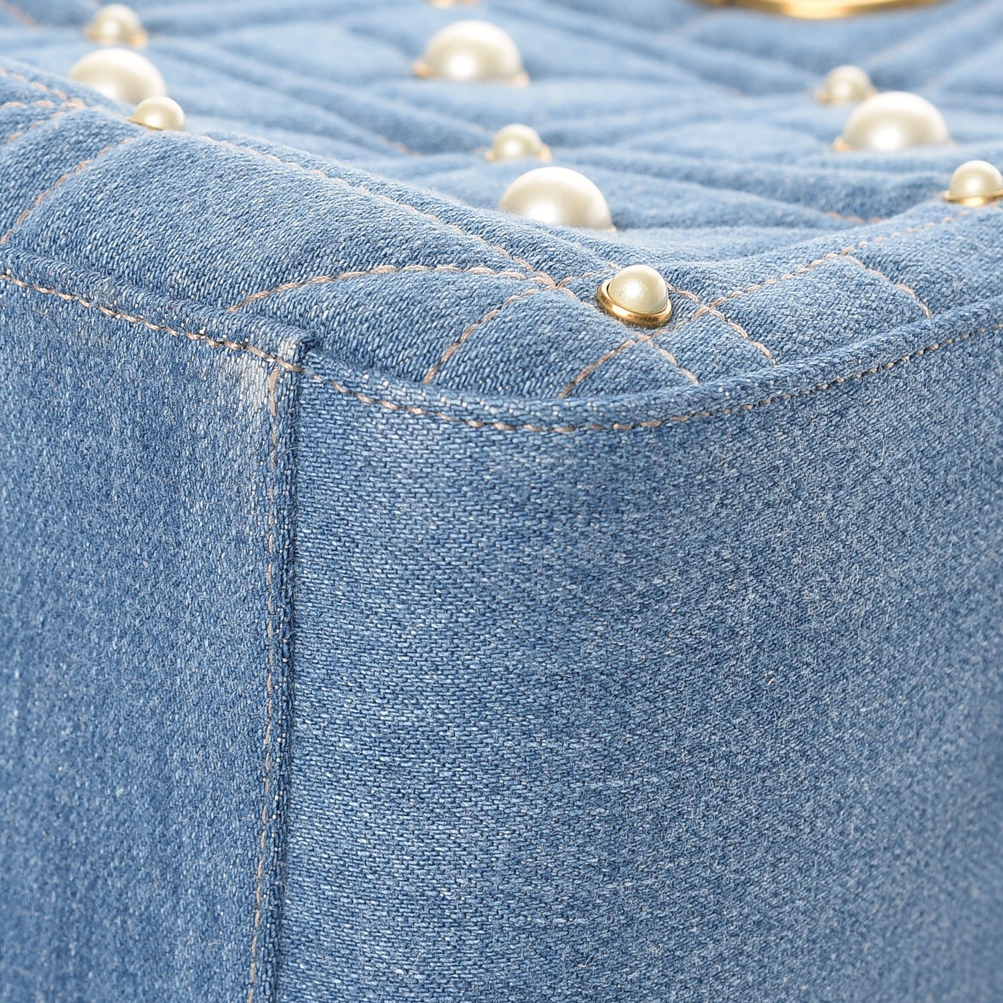 Kura Denim Matelasse Cubic Pearl Studded GG Marmont Dome Backpack Blue