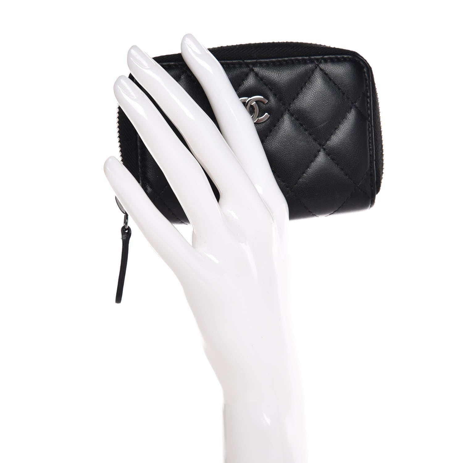 Chanel Lambskin Quilted Zip Around Coin Purse Wallet Black 2 of 8