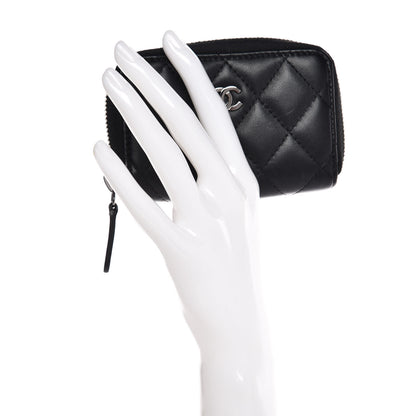 Chanel Lambskin Quilted Zip Around Coin Purse Wallet Black 2 of 8