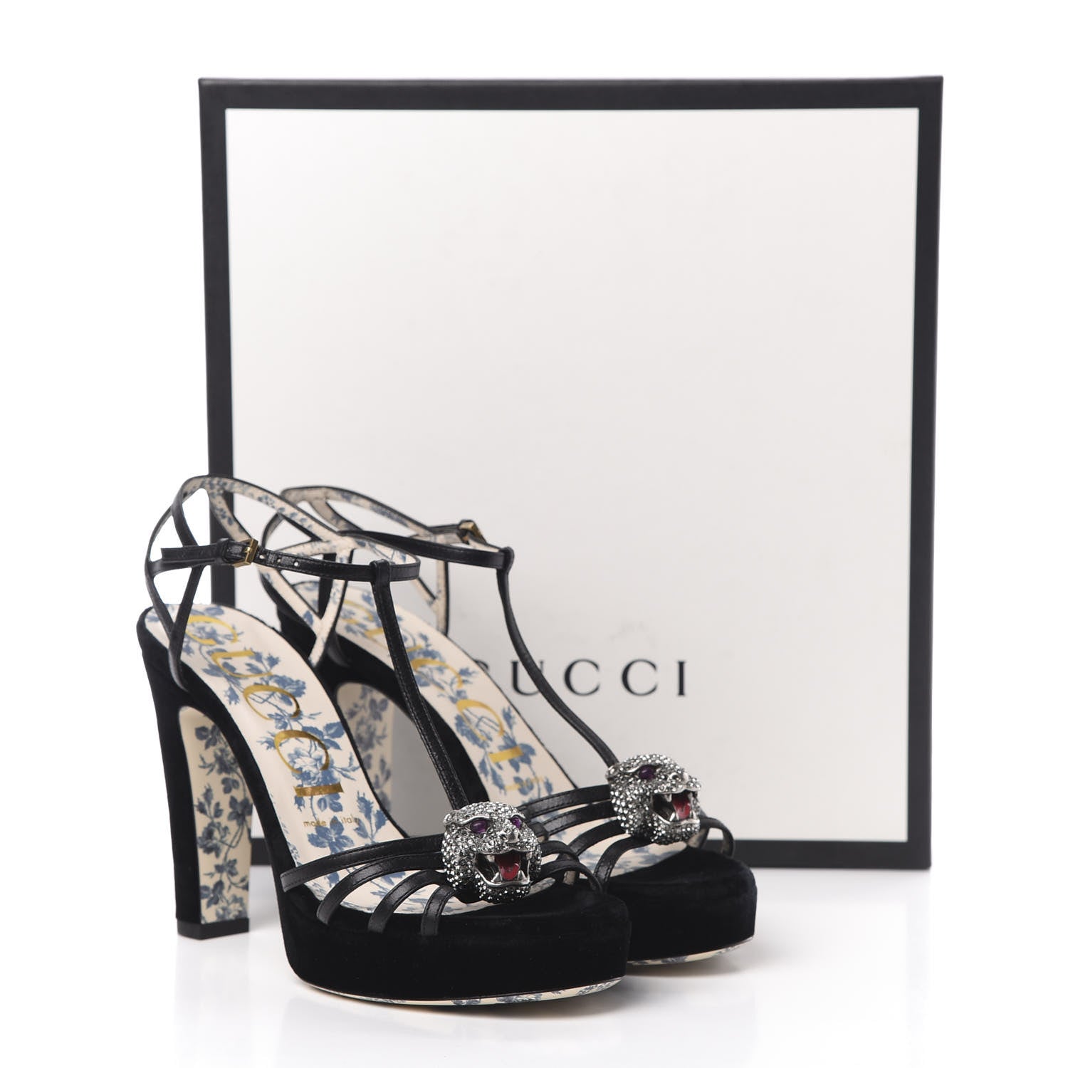 Gucci Velvet Malaga Kid Elias T-Strap Platform High Heel Sandals 37 Black 9 of 9