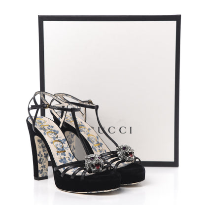Gucci Velvet Malaga Kid Elias T-Strap Platform High Heel Sandals 37 Black 9 of 9