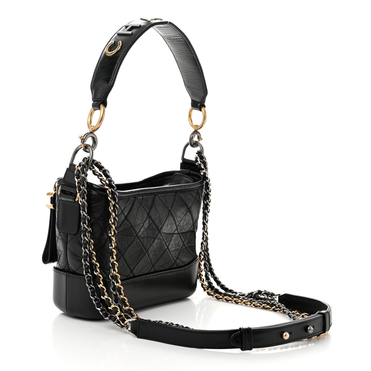 Chanel Aged Calfskin Quilted Small Gabrielle Logo Hobo Black 3 of 10