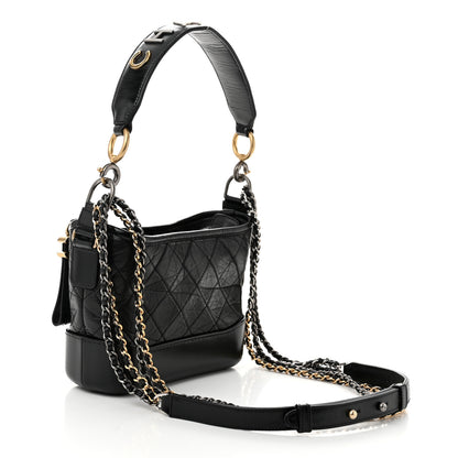 Chanel Aged Calfskin Quilted Small Gabrielle Logo Hobo Black 3 of 10