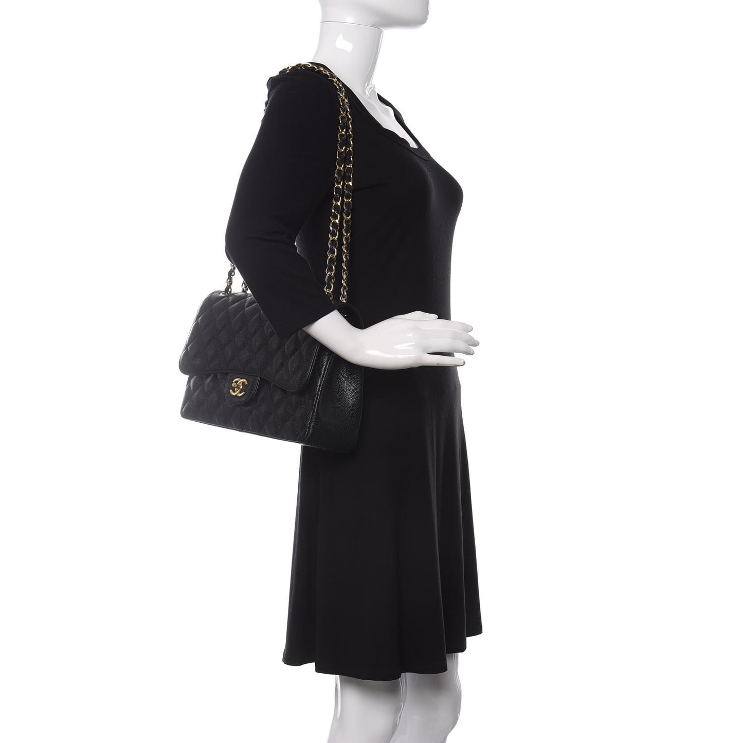 Caviar Quilted Jumbo Double Flap Black