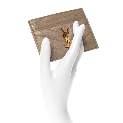 Saint Laurent Grain De Poudre Matelasse Chevron Monogram Credit Card Case Sea Salt 2 of 9