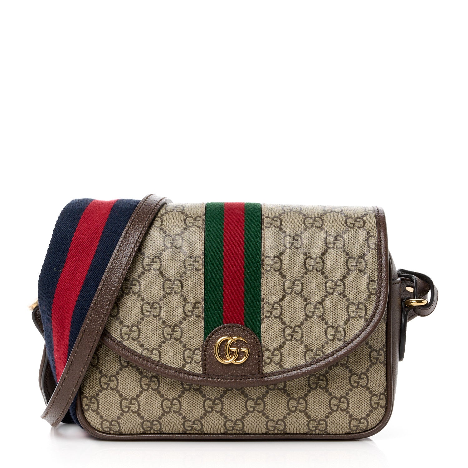 Gucci GG Supreme Monogram Textured Dollar Calfskin Web Studded Mini Ophidia Flap Shoulder Bag Beige Ebony New Acero 1 of 11