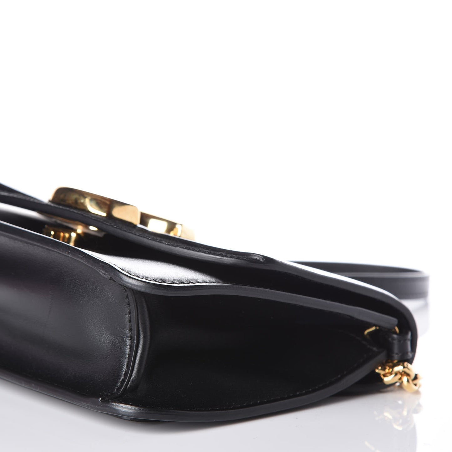 Calfskin Suede C Clutch With Chain Black