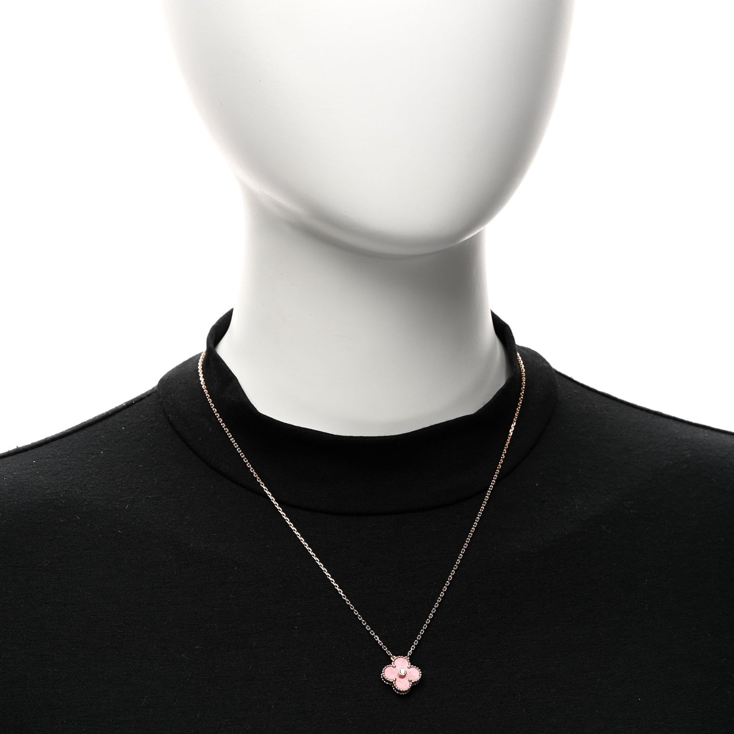 18K Rose Gold Diamond Rhodonite Vintage Alhambra Pendant Necklace