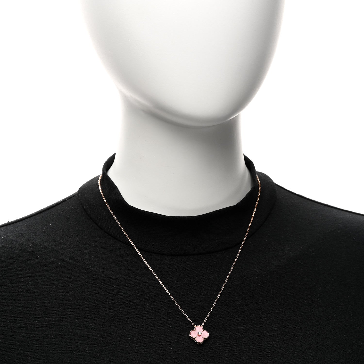 Van Cleef & Arpels 18K Rose Gold Diamond Rhodonite Vintage Alhambra Pendant Necklace 2 of 6