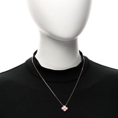 Van Cleef & Arpels 18K Rose Gold Diamond Rhodonite Vintage Alhambra Pendant Necklace 2 of 6
